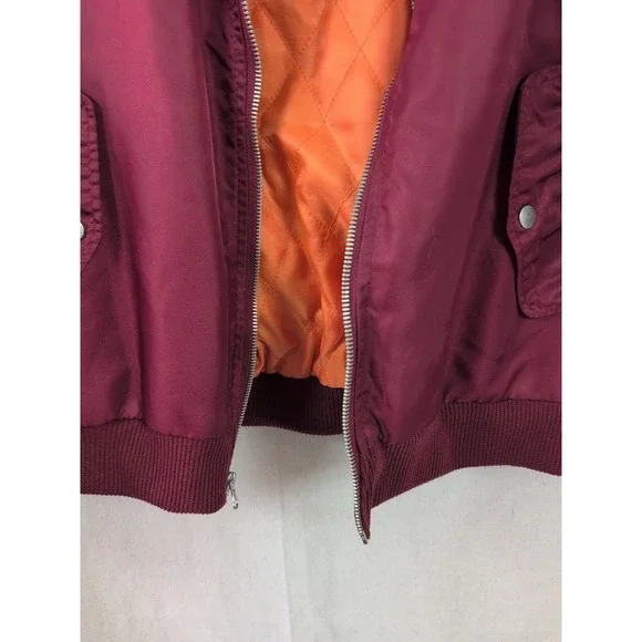 Brooklyn Cloth Mens Bomber Jacket Burgundy Maroon Quilted Orange Lining Large - Picture 7 of 16